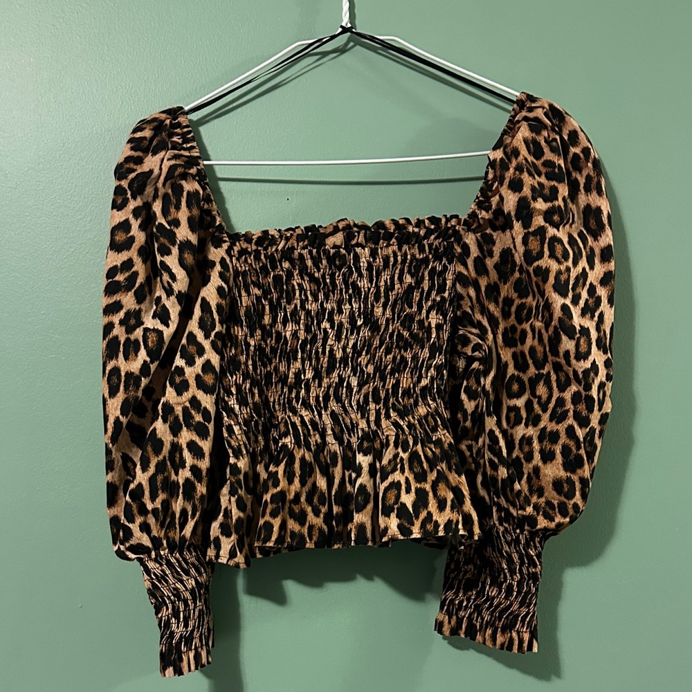 Zara Animal Print Smocked Blouse